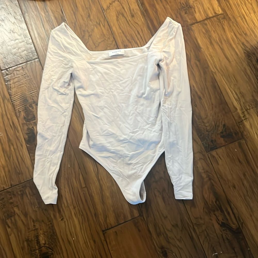 Babaton light grey small square neck long sleeve body suit